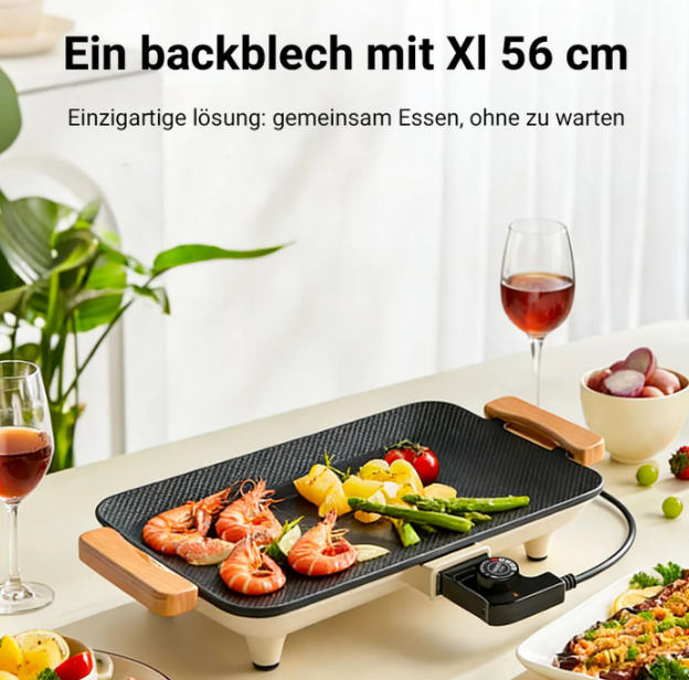 Woox Elektrische Grill Aluminium - 56 x 26 x 7,5 cm - 1360W met Antiaanbaklaag