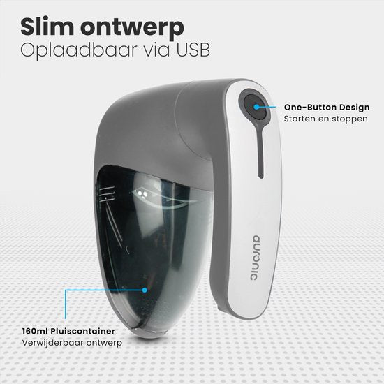 Auronic Elektrische Pluizenverwijderaar - Draadloze Ontpiller - Accuduur 60 minuten - Pluizentondeuse - 2 Extra Opzetstukken - Grijs