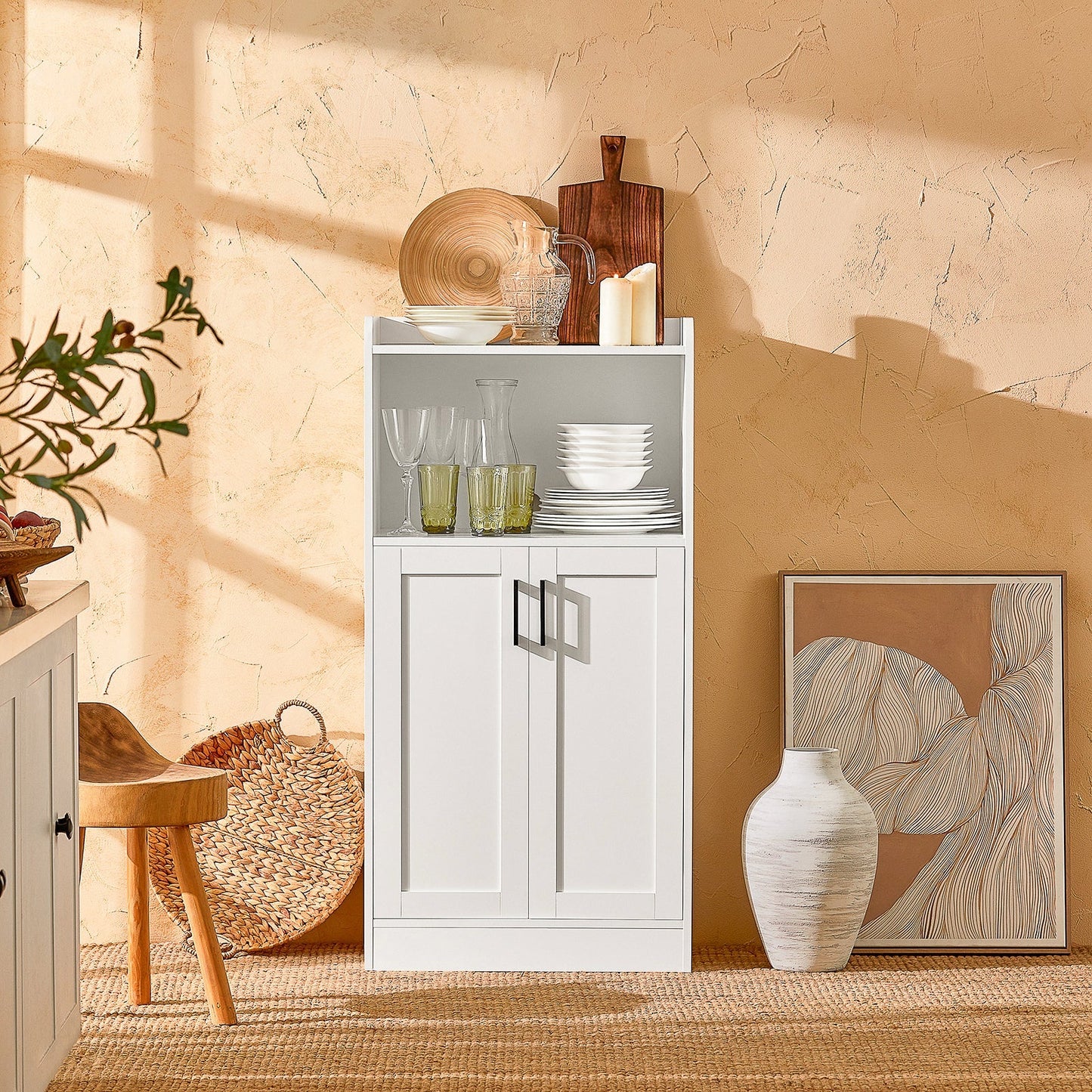 SoBuy Keukenkast – Met Deuren & Open Compartiment – max. 60 kg – 60 x 40 x 120 cm – Wit