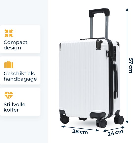 Pathsail® Handbagage Koffer 40L x 55CM - PC - Lichtgewicht Trolley - Incl. TSA slot & Spinner wielen - Wit