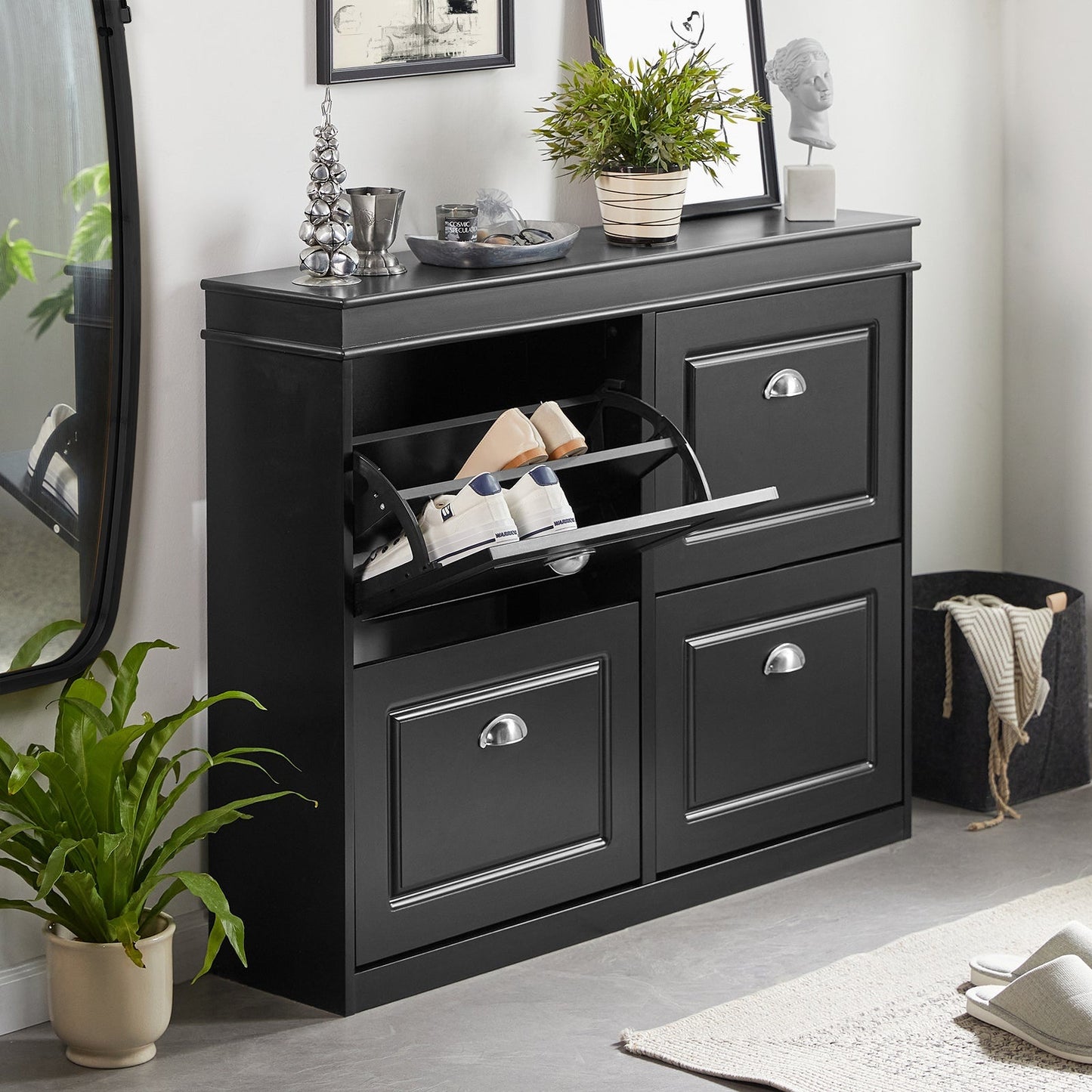 SoBuy Schoenenkast met 4 lades - 105 x 24 x 82 cm - Zwart