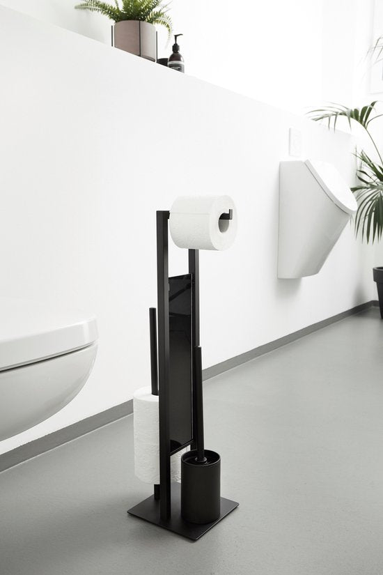 WENKO Toiletbutler Rivalta zwart - Toiletborstel met houder, Toiletrolhouder en Reserverolhouder vrijstaand