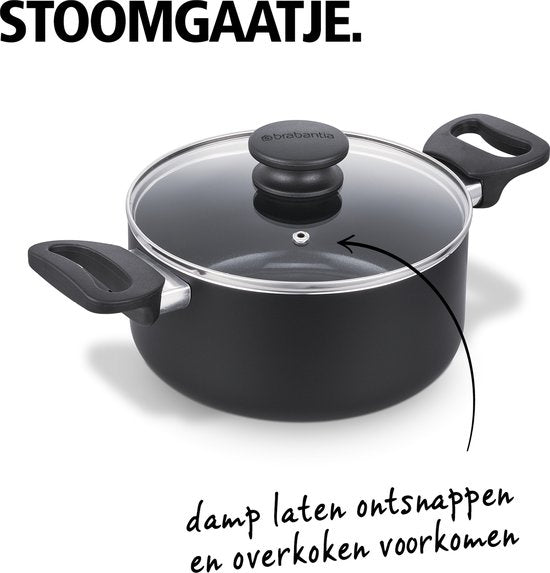 Brabantia Cooking Pleasure set - 7- delig - Inductie - Keramische anti aanbaklaag - 100% PFAS vrij - Zwart