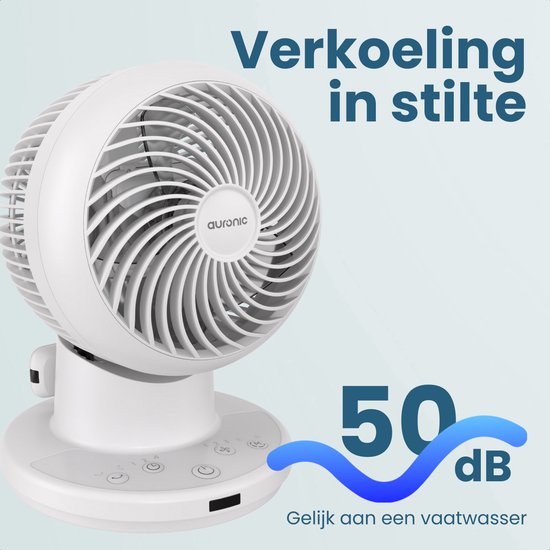 Auronic Tafelventilator - Mini Ventilator - Met Afstandsbediening en Timer - Automatische Oscillatie 85° - 9 Meter Luchtstroom - Wit