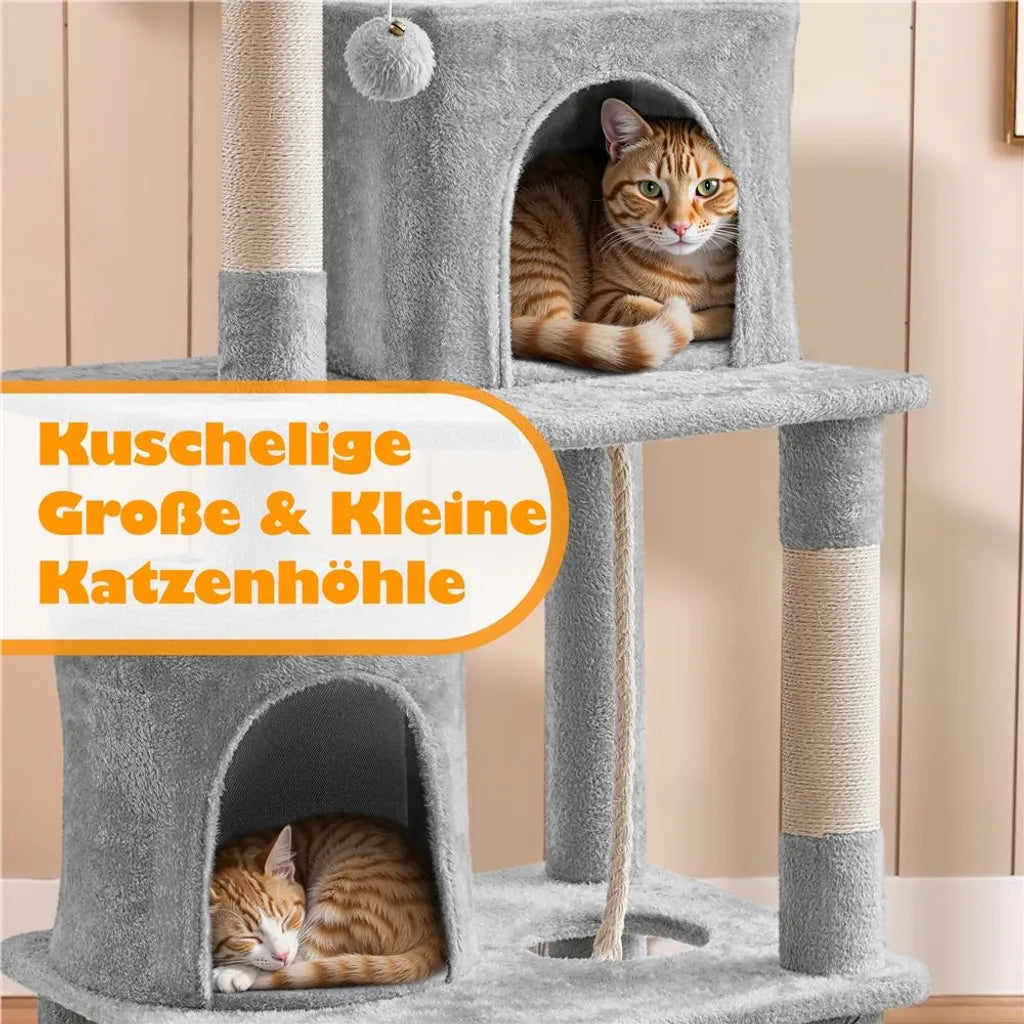 Yaheetech Grote Kattenkrabpaal met 2 Kattenhuisjes en Hangmat - Lichtgrijs - 181 cm
