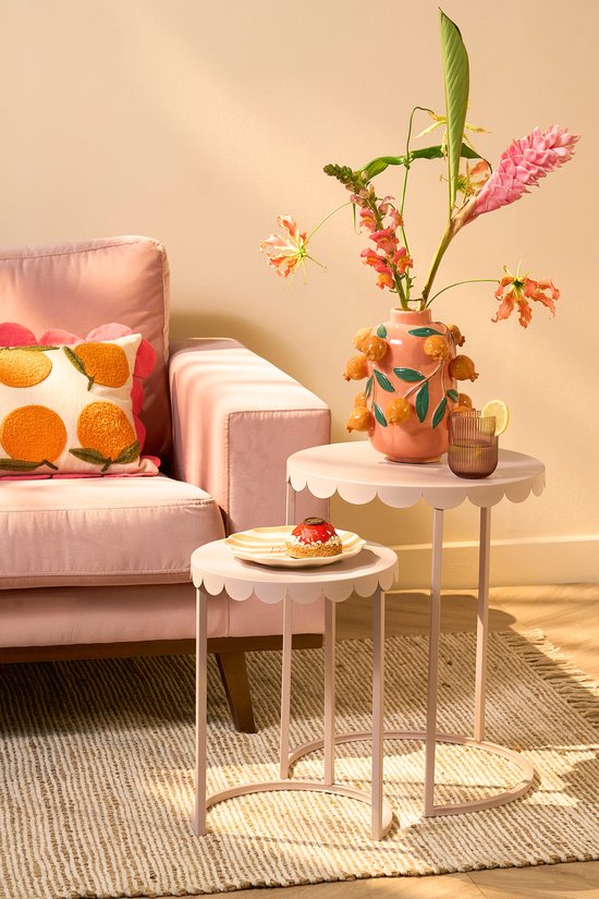 Mica Decorations Lara Bijzettafel - Set van 2 - H51 x Ø40 cm - Metaal - Lichtroze