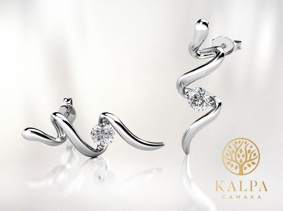 Yolora Dames Oorbellen met Kalpa Camaka Kristallen - Zilver kleurig - 18K Witgoud Verguld - Oorknoppen