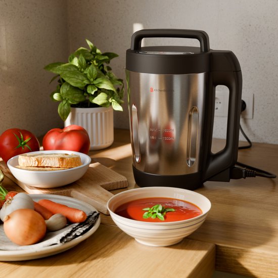 KitchenBrothers Soepmaker - 2L - 5 Programma's - PFAS & BPA-vrij - Timer Display - Blender - RVS/Zwart