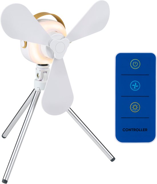Lifetime Air Tafelventilator - Ventilator USB-C Oplaadbaar - Statief Ventilator met Nachtlampje en Afstandsbediening - Ventilator met Afstandsbediening en 3 Snelheden - Wit