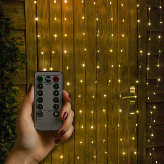 Giftmas Lichtgordijn – 200 LED’s Warm Wit – 1x2M – Voor Deur of Doorgang – Binnen en Buiten– Afstandsbediening – Sfeerverlichting - Kerstverlichting