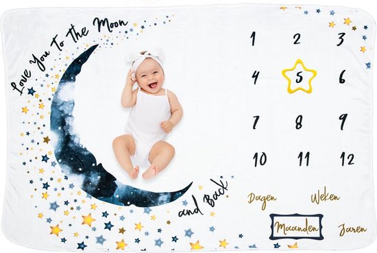 Frummel Mijlpaaldeken ‘Maan’ – Baby Mijlpaaldeken – Kraamcadeau – 100×150 cm