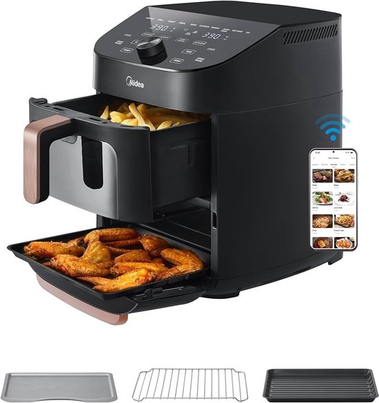 Air fryer MF-CY110A - Heteluchtfriteuse - dubbele stapel - overlappende heteluchtfriteuse - slimme wifi-synchronisatie met Alexa - 11L XL verticaal ruimtebesparend ontwerp - 10-in-1 mandgrillpan - geschikt voor 3 tot 8 personen - 2400 W