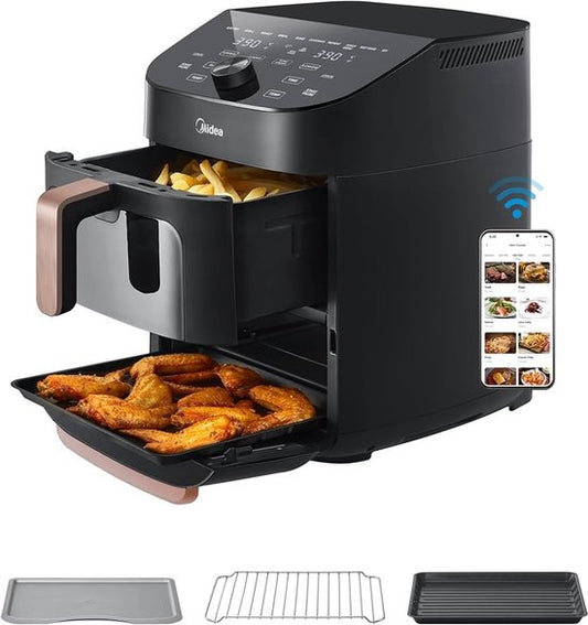 Air fryer MF-CY110A - Heteluchtfriteuse - dubbele stapel - overlappende heteluchtfriteuse - slimme wifi-synchronisatie met Alexa - 11L XL verticaal ruimtebesparend ontwerp - 10-in-1 mandgrillpan - geschikt voor 3 tot 8 personen - 2400 W
