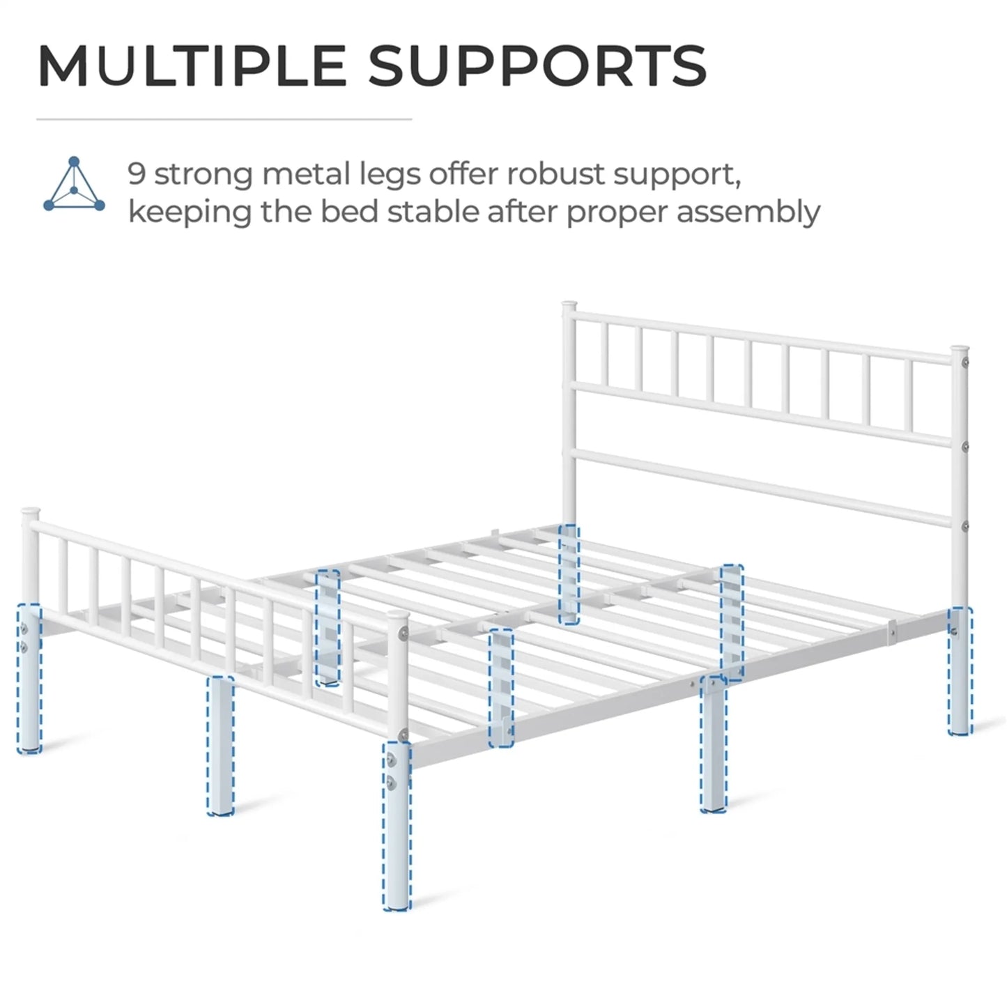 Yaheetech Metalen Bedframe 160 x 200 cm – Voorzien Van Hoog Hoofd- En Voetbord En 12 Metalen Latten En 32 cm Opbergruimte – Voor Slaapkamer En Logeerkamer – Wit Metaal – 207 x 162 x 88,5 cm