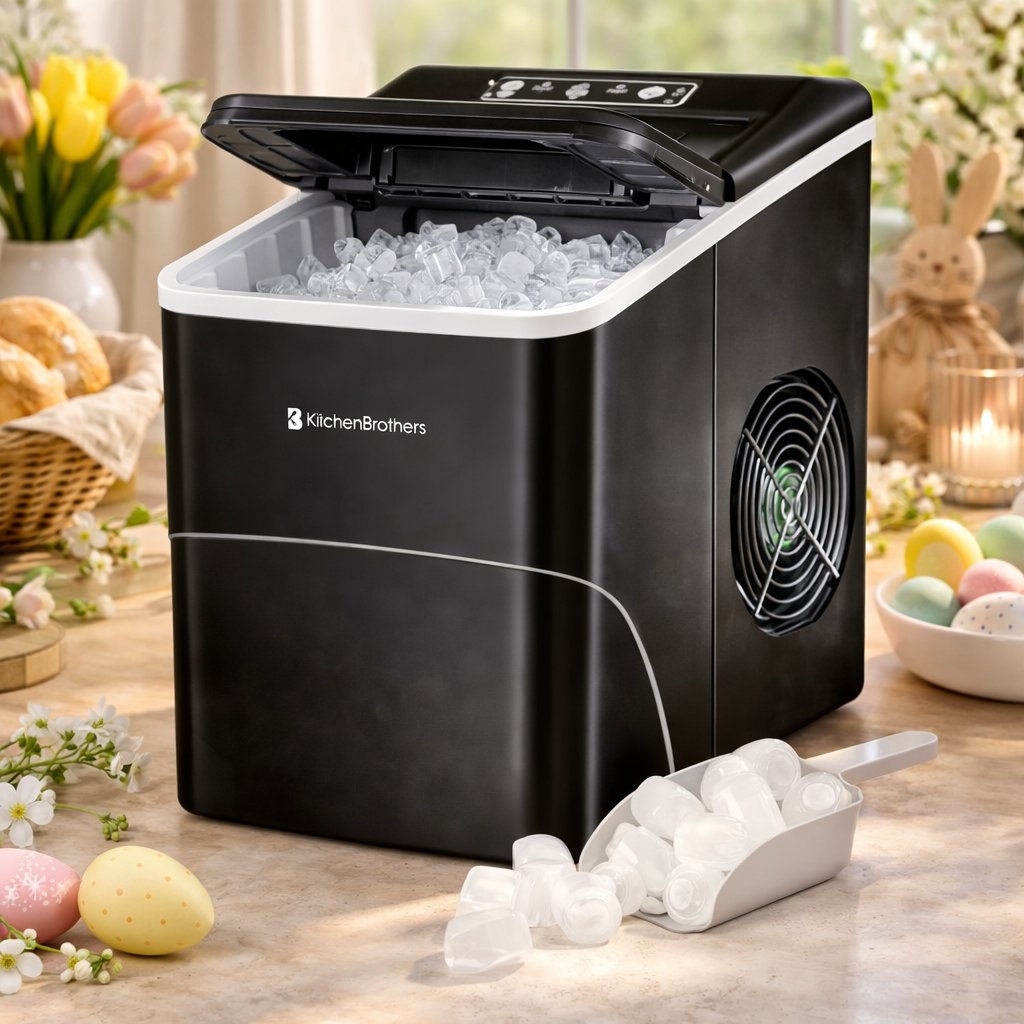 KitchenBrothers IJsblokjesmachine – Incl. IJsschep – 12 kg/24u, 2 liter – 22,2 x 31,3 x 32 cm – Zwart