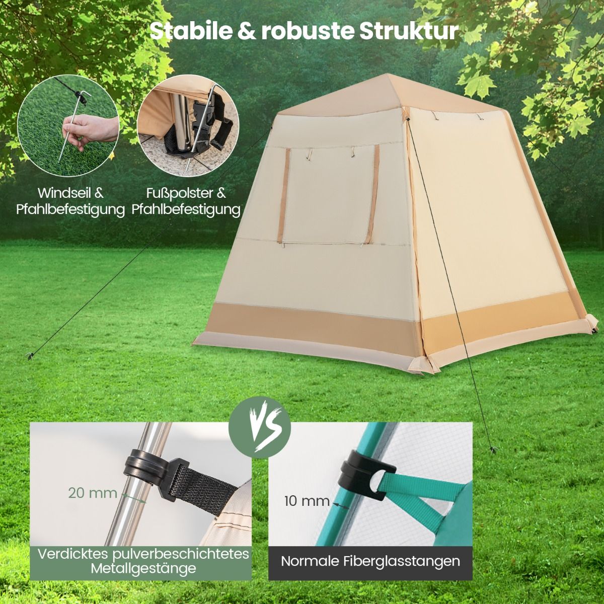 Coast Pop-up Campingtent - Automatisch opzetbaar - Dubbellaags kabinentent - Beige 330 x 270 x 200 cm