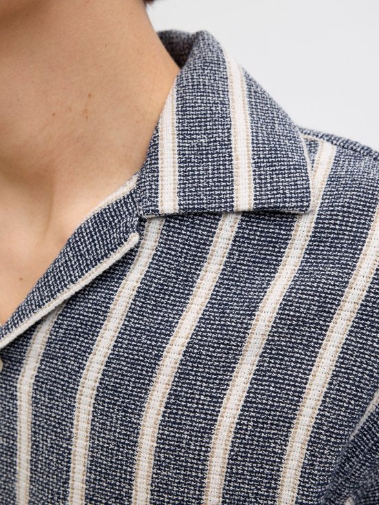 Jack & Jones - Heren Overhemden Coba Stripe Resort Shirt - Blauw - Maat M