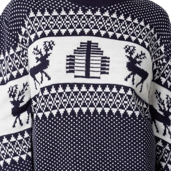 Dressforfun Kersttrui Winterwonderland blauw-wit voor vrouwen S - verkleedkleding kostuum halloween verkleden feestkleding carnavalskleding carnaval feestkledij partykleding - 303350