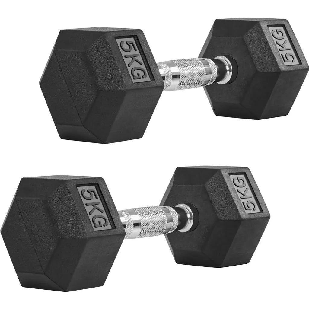 Yaheetech Hex Dumbbells Set van 2 x 5 kg - Zwart - Rubberen Halters met Antislip Grip