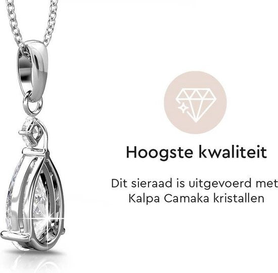 Yolora Dames Ketting met Hanger en Kalpa Camaka Kristallen - Zilver kleurig - 18K Witgoud Verguld - Cadeauverpakking - Moederdag Cadeautje