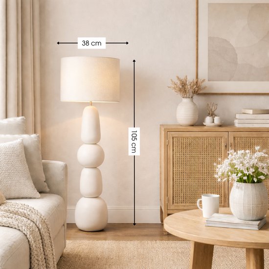 Mica Decorations Menko Vloerlamp Woonkamer - Lamp Decoratief met Lampenkap - Bureaulamp Tafellampen Woonkamer - 105 x ⌀38 cm - 60W E27 IP20 - Cream