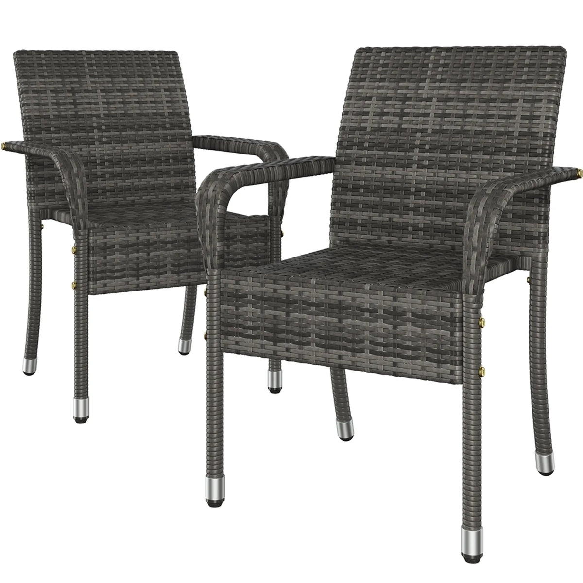 Yaheetech Set van 2 Stapelbare Tuinstoelen van PE-Rattan 58x58x84 cm – Sfeervol Grijs – Rattan en Metaal