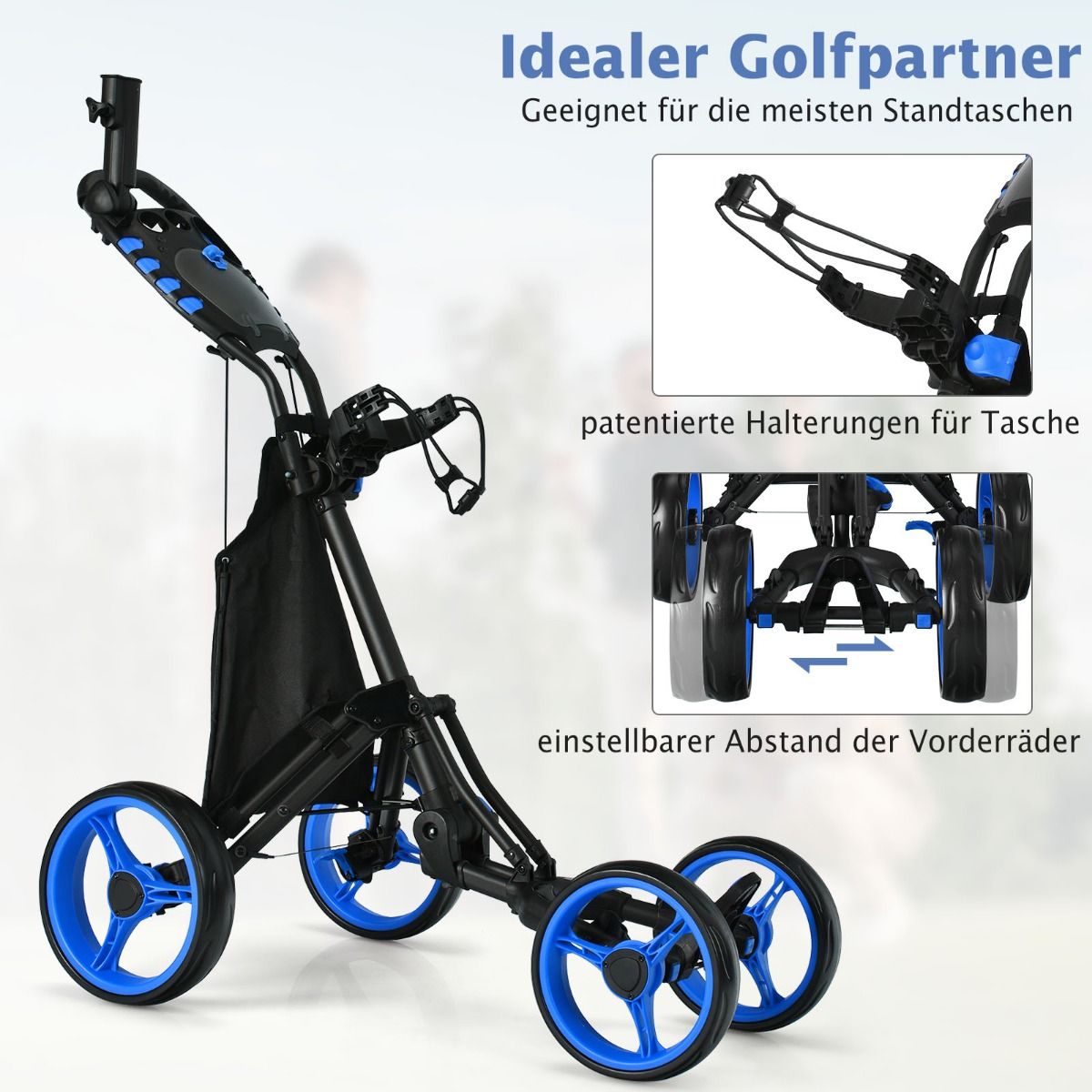 Coast Golftrolley - 4 wielen - opvouwbaar - aluminium - blauw