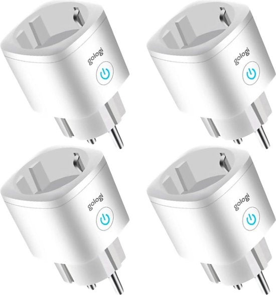 Gologi Slimme stekker - Smart plug - Tijdschakelaar & Energiemeter - WIFI - Google Home & Amazon Alexa - 4 Stuks - Wit