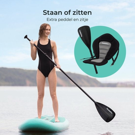 LifeGoods SUP Board - Luxe Set - met Zitje - Opblaasbaar Paddle Board - Max. 135KG - 320x81cm - Mintgroen