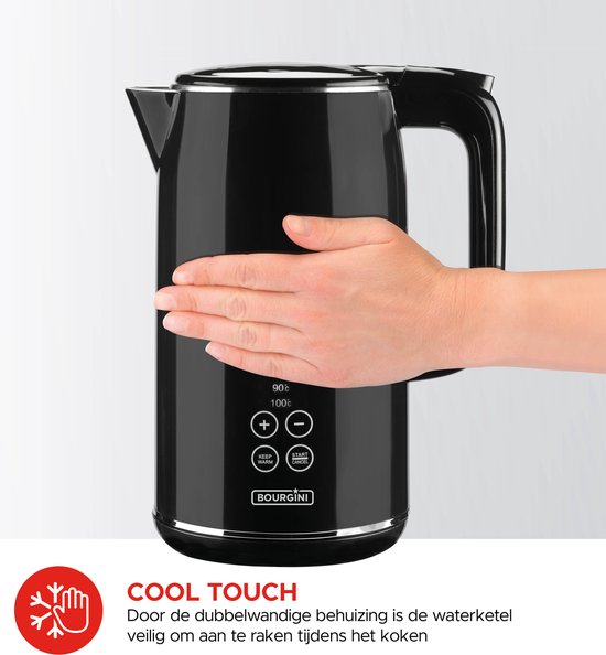 Cool Touch Digitale water koker geschikt voor babyvoeding - 1.7L - Aluminium - BPA vrij - 1800W - 15x22x28 cm - Zwart