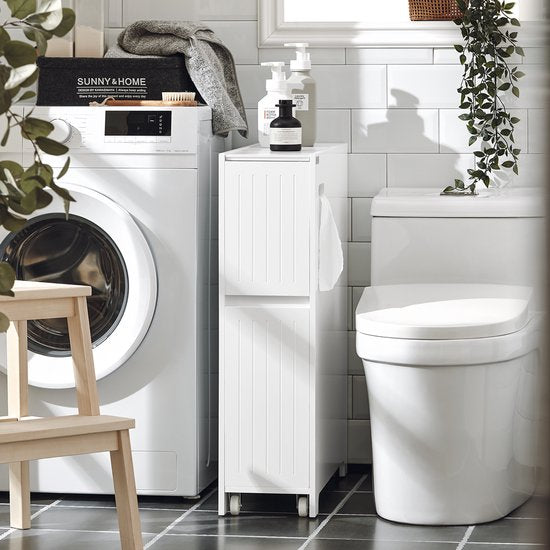 SoBuy Lage Kast, Staande Smalle Opbergkast, Smalle Badkamerkast, Toiletkast - Wit, 60x20x75cm, BZR111-W