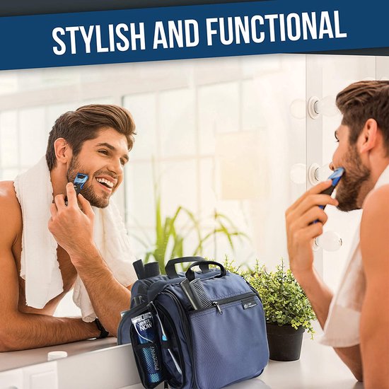 Plugstore - Hanging Toiletry Bag voor mannen en vrouwen, perfecte reiskit voor make-up, toiletries en cosmetica, gratis e-book, blauw (blauw) - HTB-M-B