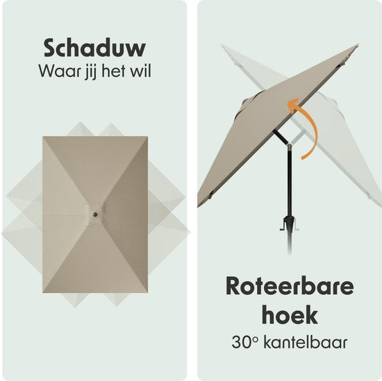 LifeGoods Parasol - Tuin - 200x300cm - 30° Kantelbaar - Waterdicht - UPF50+ - Taupe