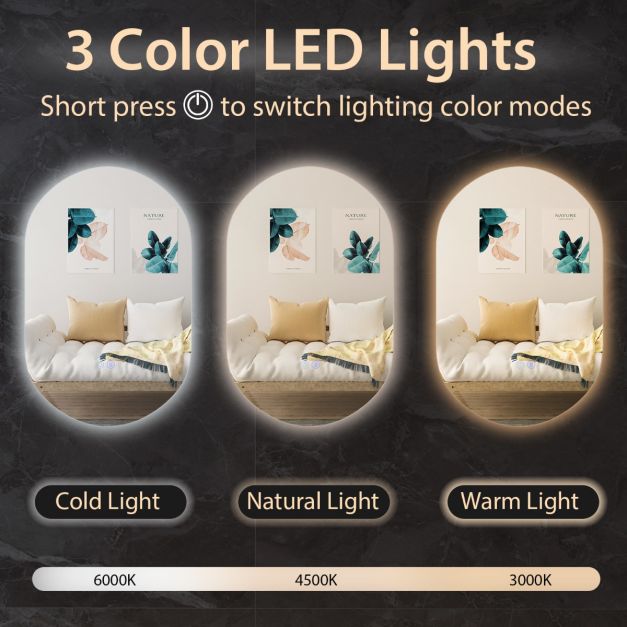Coast Led-Spiegel Zilver – Ovaal met Anti-Condens en Dimbare LED-Verlichting – 80 x 50 cm