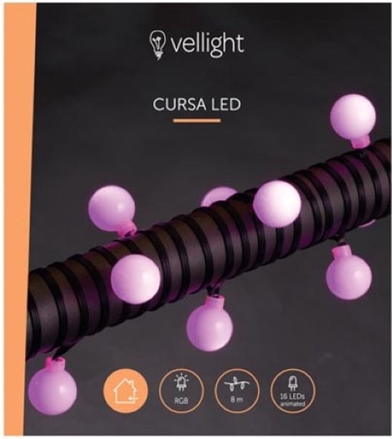 Vellight Cursa LED, lichtslinger, 8 m, 15 leds, RGB, zwarte kabel, voor binnen, Bluetooth, 12 V