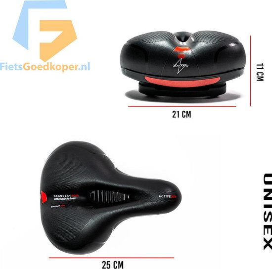 Voltano Fietszadel Met Gelpads - Zwart/Rood - Uitsparing - Zadelvering - Unisex - Inclusief Zadelstrop