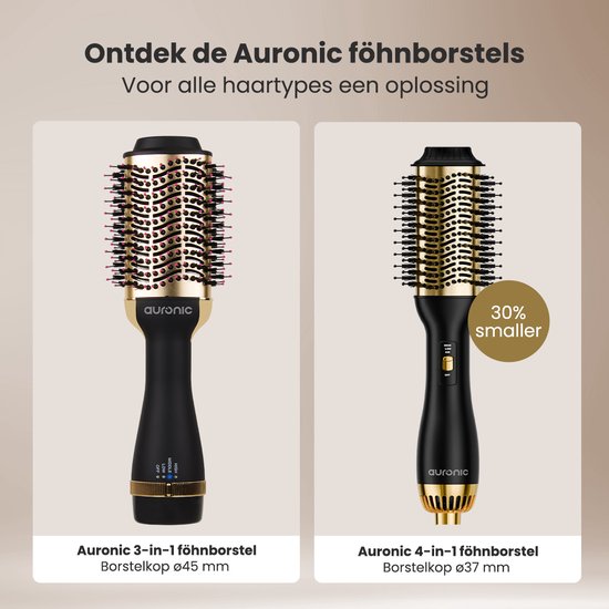 Auronic 4-in-1 Föhnborstel - Airstyler - Kammen - Stijlen - Krullen - Föhnen - 37 mm Krulborstel - 360 Graden Airflow - Zwart/Goud