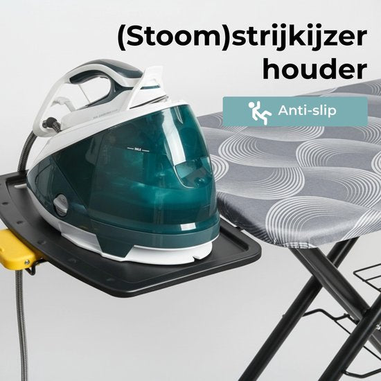 STAUS&BACH Strijkplank X - voor Stoomgenerator - 122 x 43,5 cm - Inclusief mouwplankje en opvouwrek - 76 - 96 cm in hoogte verstelbaar - Met stoomunithouder stoomstrijkijzer - Donkergrijs - Ironiq Pro