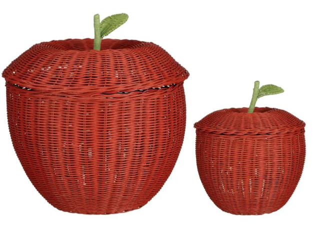 Mica Decorations Opbergmanden Appelvorm Set van 2 - Rood/Groen - Ø30 x H48 cm en Ø15 x H25 cm - Rotan