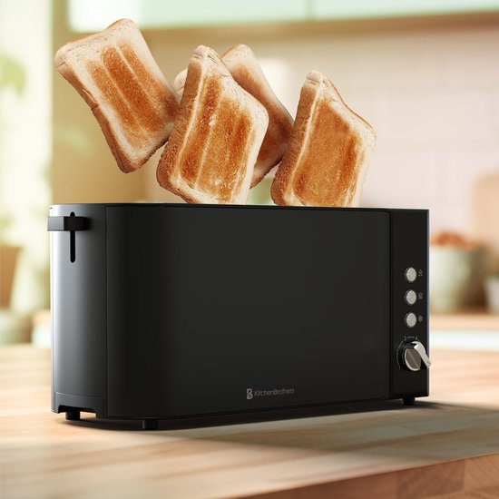 KitchenBrothers Broodrooster - Toaster - 6 Warmteniveaus - 2 Extra Lange Sleuven - 1520W - Zwart