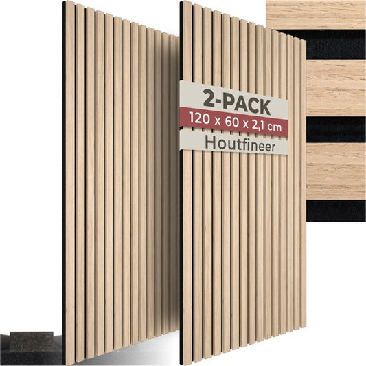 tectake® Akoestische Panelen - Set van 2 - Akoestisch Wandpaneel - 60 x 120 cm - 1,44 m² - Wandpanelen met Aanpasbare Grootte - Lattenwand van MDF en Houtfineer - Geluidsisolatie - Stijlvolle Wanddecoratie - Eenvoudige Montage - Licht Eiken