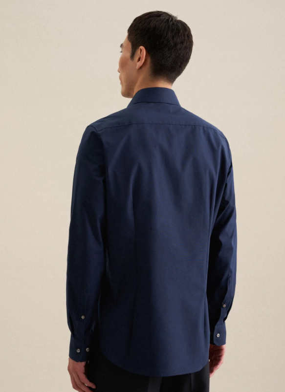 Seidensticker Business Overhemd - Donkerblauw - Slim Fit, Kentkraag, Bügelfreie Katoen