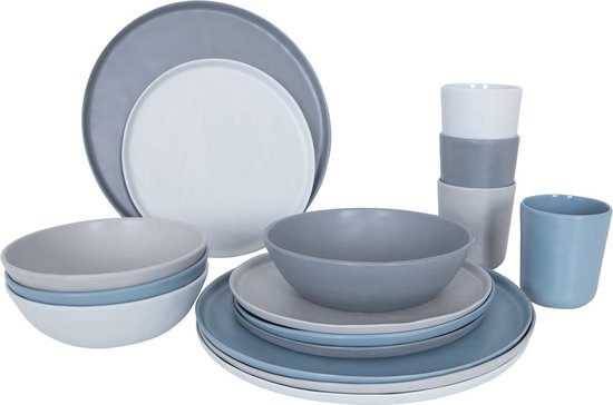 Bo-Camp - Servies - Molvadite - 16 Stuks - Blauw/grijs