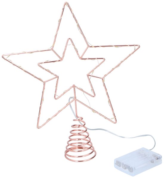 Arti Casa Kerstboompiek - Kerstboom Piek met Verlichting op Batterijen - Piek met Verlichting - Kerstboom Sterren Piek - Kerst Decoratie LED - Kerstboom Topper Rosé Goud