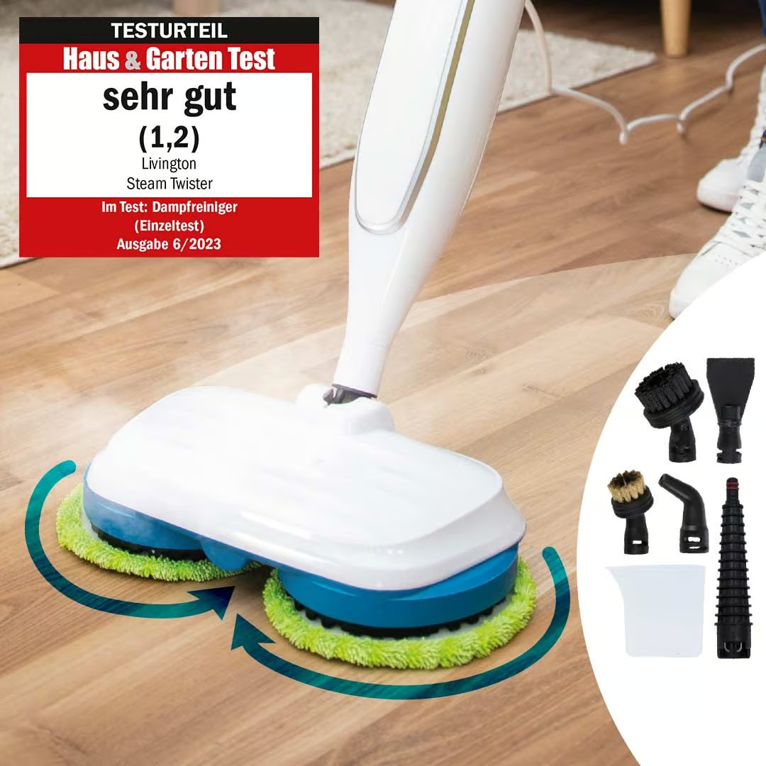 Livington Steam Twister Stoomreiniger - Roterende Reinigingskop - 3-Staps Dampfregeling - Inclusief Accessoires