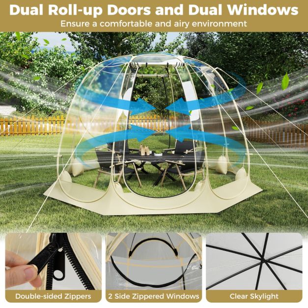 coast 630° transparante pop-up bubble tent 265 x 265 x 190 cm voor 5-6 personen, beige