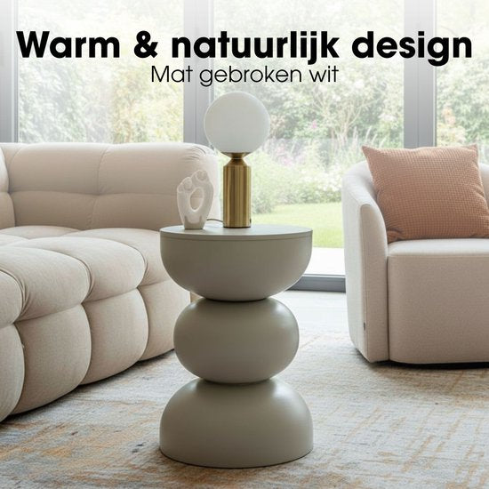 Mica Decorations Luna Bijzettafel - Salontafel Rond voor de Woonkamer - Nachtkastje van Stevig IJzer voor de Slaapkamer - Rond Tafeltje voor Planten en Binnen - H46 x Ø32 cm - Off-white