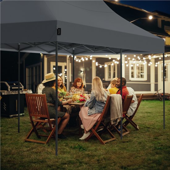 LifeGoods Partytent - Opvouwbaar - 3x6 m - Easy Up - Paviljoen - Waterdicht - Draagtas met Wieltjes - Donkergrijs