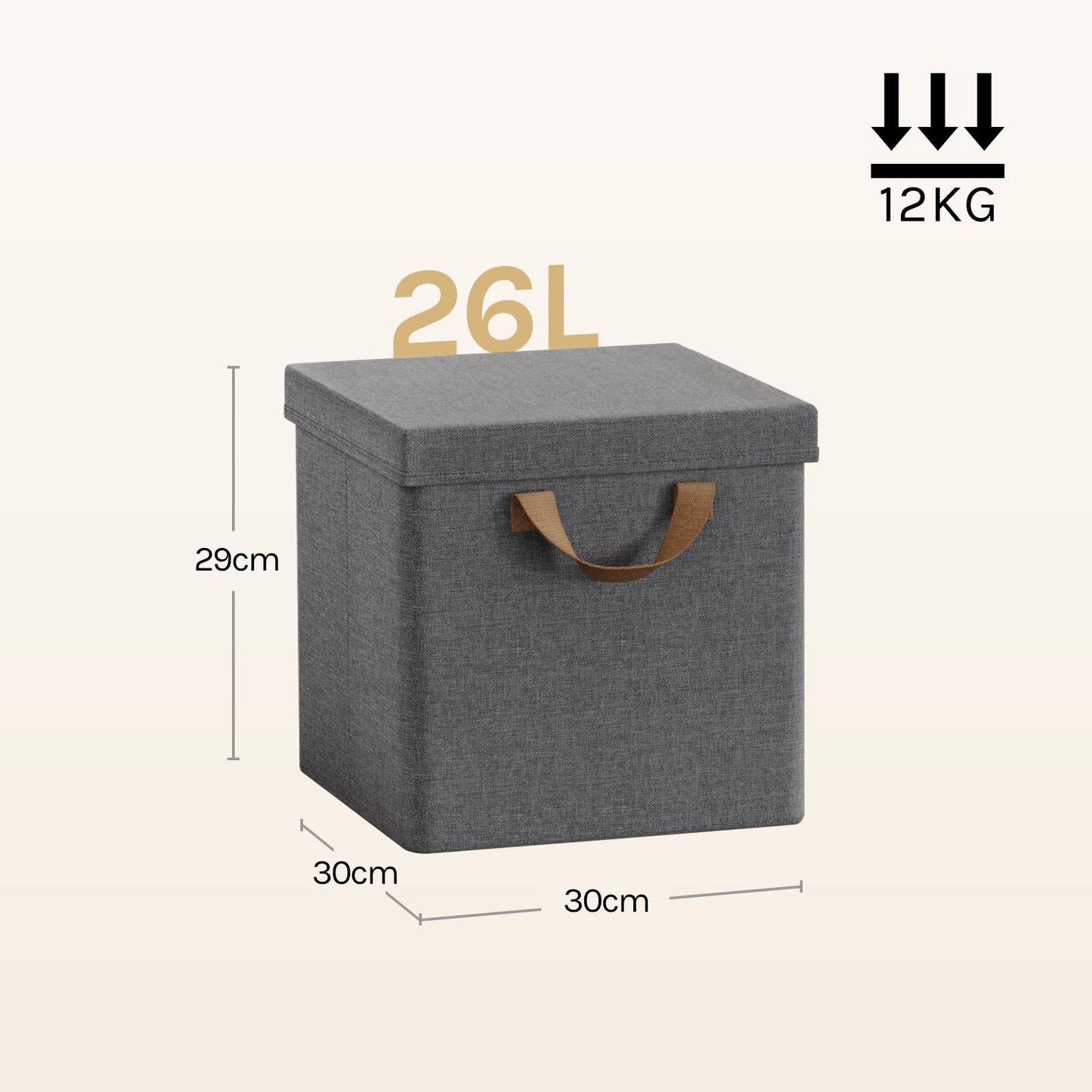 WOLTU Opbergbox - Inklapbaar - Deksel - 5Stuks - 30x30x29cm - Grijs