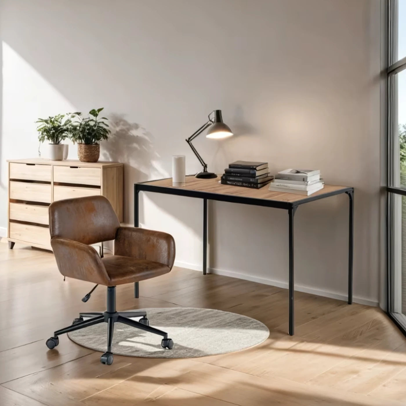Urban Meuble Eettafel 120 x 75 cm - Houtlook - Zwart Metalen Frame - Minimalistisch